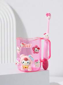 ( Sanrio) 2pcs Cute Cartoon KT Cat And Pudding Dog Toothbrush Holder Combination Set - PP Material, Suitable For Men And Women, Toothbrush Holder And Mouthwash Cup, Comes With Toothbrush And DIY Stickers Home Bathroom Decor Fall Decor Back To School