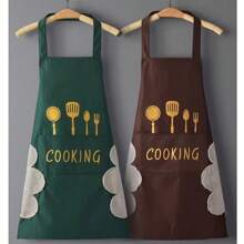 1 pièce Tablier vert, tablier de cuisine imperméable et résistant à l'huile, tablier de cuisine à essuyer-main avec poche pour téléphone
