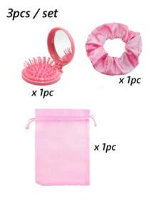 Set regalo per feste di 30/15/3 pezzi in rosa/viola/rosa antico, borsa portaoggetti in organza rosa, accessori per capelli rosa, specchio pieghevole 2 in 1 e spazzola per capelli, set regalo per feste di trucco, set per forniture per feste, pettine ad aria compressa portatile, set regalo per feste di trucco, set regalo per feste da donna