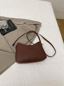 Vintage Contrast Color Block Linen Texture Large Capacity Shoulder Bag, 2025 Spring Fashion Crossbody Armpit Crescent Shaped Bag - Brown - View 5