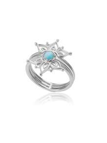 1PC Exquisite Crown Lotus Flower Rings For Women Gold Plated Stainless Steel Blue Opal Ring Wedding Engagement Jewelry Gift - 1 - View 7