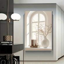 1pc Modern Floral Vase Art Canvas Poster - Unframed White Wall Decor For Living Room And Bedroom, Peaceful Window View Design With Spring/Winter Theme, Lovely Room Decoration Gifts Birthday Graduation - Multicolor - View 7