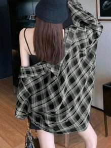 Spring New Chic Lightweight Plaid Sheer Loose Shirt Coat For Women