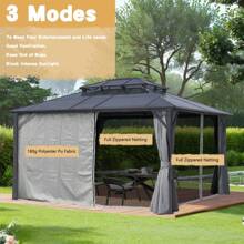 Hardtop Gazebo Double Roof Canopy Outdoor With Netting And Curtains, Aluminum Frame Polycarbonate Roof Garden Tent For Patio, Backyard, Deck, And Lawn - 10x12FT - View 6