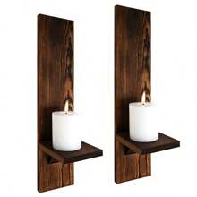 Set Of 2 Wooden Wall Candle Sconces Rustic Wall Mount Wood Pillar Candle Sconces For Living Room Vintage Wall Candle Holders