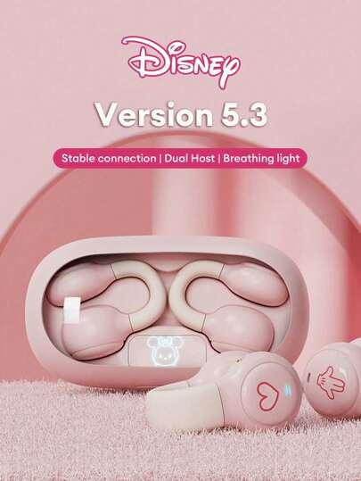 Disney 1 pieza de auriculares Bluetooth de Minnie en color rosa, auriculares con micrófono, de alta calidad de sonido, baja latencia, aislamiento pasivo del ruido, inalámbricos para teléfono inteligente y tableta