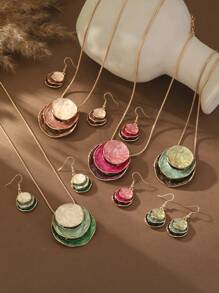 1 Set Fashionable & Elegant Personalized Creative Exaggerated 3D Zinc Alloy Circle Layer Pendant Necklace & Earrings, Jewelry Decor Gift For Women And Girls, Christmas, Street Style, Party