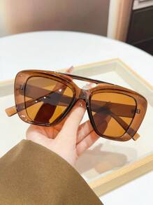 1 pieza Gafas de moda estilo piloto de doble puente retro Y2K, adecuadas para mujeres y hombres, para vacaciones en la playa en verano, al aire libre, y para viajar