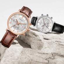 Deesio 1 pieza Reloj de cuarzo casual para hombres con correa de cuero, caja de acero inoxidable 316L, mejor opción de regalo