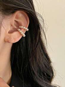 1对珍珠夹式耳环，简约优雅的无耳洞耳夹耳环，时尚设计耳环，情人节配饰 - 彩色 - 查看 4