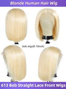 Peruca Bob de Cabelo Humano Loiro 613 de 12 Polegadas, Reta, Frente de Renda 13x4 com Cabelo Implantado, Renda Transparente e Densidade de 150, Perucas Loiras 613 de 8-16 Polegadas para Mulheres, Peruca Bob Curta para Mulheres