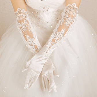 Nuovi guanti eleganti da donna in raso, lunghi, per cene di gala, con ricami in pizzo floreali, lavorati all'uncinetto, personalizzati, adatti per cosplay e moda