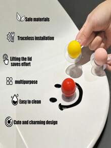 1 Pc/6 Color Bathroom Hooks, Toilet Lid Lifter, No Hole Punching, Strong Load Bearing, Bathroom Wall, Creative Towel Sticky Hooks, Behind The Door Non-Tracking Clothes Hooks, Toilet Lid Lifter, Fun And Hygienic Bathroom Accessory For Kids And Adults, Easy-To-Clean Designs