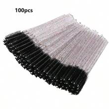 100pcs Disposable Mascara Wands, Crystal Eyebrow Brush (Suitable For Eyelash Extensions), Pink Eyelash Brush (With Storage Box), Eyebrow Brush, Eyeshadow Brush, Spiral Brush - Black - View 10