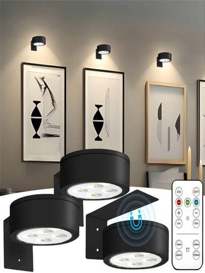 3pcs Modern LED Display Lights With Remote Control, Dimmable Art Showcase With Timer, 3 Lighting Modes, Battery Operated For Wall Decor, Cabinets, Bedroom & Ceiling Lighting, Lights For Decoration(Battery Not Included)