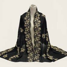 1 Pc Women's Lightweight Breathable Embroidered Scarf, Fashionable Elegant Versatile Headscarf/Shawl With Fine Embroidery Details, Suitable For Outings, Festivals, Vacations, Keeping Warm, Sun Protection, Decoration