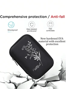 Customized Name Black Storage Bag, Digital Storage Bag With White Flowers And Customized Art Words, Hard Shell Power/Mouse Storage Bag, Portable Protective Case For Travel Digital Camera, Bluetooth Earphone Storage Bag, Multifunctional Mobile Data Cable Charger Storage Box, Usb Flash Drive, Usb Shielded Earphone Protection Bag Valentines Purses And Bags Girl