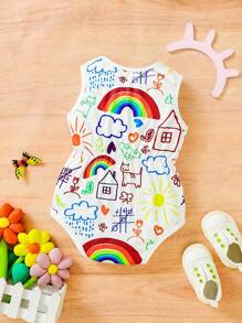 Pelele sin mangas para bebé niña de verano con estampado de sol y arcoíris de dibujos animados