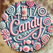 7.8 英寸圆形木质墙面装饰艺术，采用充满活力的糖果主题，木质标牌采用高清印刷，预钻孔，易于安装，防风雨和褪色，适用于咖啡馆，随机孔设计 - 彩色 - 查看 4