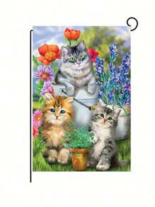 1pc Cute & Lively Cat Series Garden Flag, Decoration For Yard, Patio, Outdoor, Spring/Summer