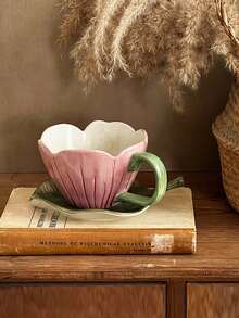 1 pieza Nuevo regalo de Año Nuevo/Día de San Valentín Taza de café y platillo de cerámica con tulipán pintado a mano de manera única, estilo vintage para latte/té, regalo festivo - Multicolor - Ver 1