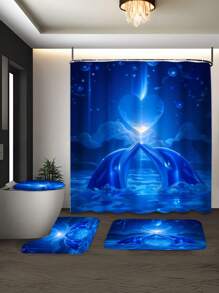 1/4pcs Heart-Shaped Moon & Dolphin Pattern Printed Waterproof Shower Curtain Set, Including 12 Hooks, Bath Mat, U-Shaped Toilet Cover, Ocean Elements, Decorative For Bathroom, Modern Home Decor, Machine Washable, Suitable As Gift Mother's Day Flowers,Personalized Gifts For Mom,Last Minute Gifts,Mother's Day Ideas,Mothering Sunday Gifts,Handmade Cards For Mum,Best Mother's Day Gifts Under $50
