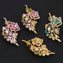 Fashionable Rose-Shaped Multi-Colored Rhinestone Brooch, Suit/Shirt Jewelry Accessory For Women Party Dress