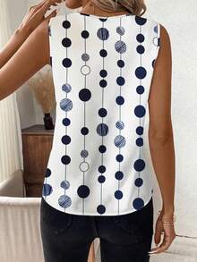 Damski bezrękawnik z dekoltem w serek i nadrukiem w kropki, swobodny top