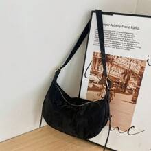 Women's Leather Dumpling Crossbody Bag, PU Leather Solid Color Saddle Bag With Adjustable Shoulder Strap For Daily Commute