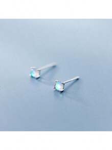 1 Pair Creative S925 Sterling Silver Moonstone Stud Earrings, Simple & Fashionable Jewelry Gift For Ladies, School, Friendship, Birthday