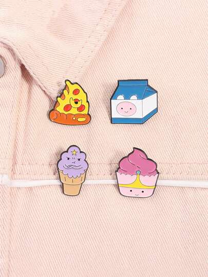 4pcs Creative & Cute Dessert, Cake, Ice Cream Style Brooch Pins, Cartoon Badge For Clothes, Backpack, Fashion Jewelry, Suitable For Men And Women, Elegant Gift For Friends Dress Accessories Pin For Clothes Bag Charm School