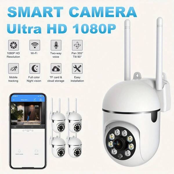 1 pièce Caméra de sécurité 1080P 2.4G Wifi ultra-claire pour la maison, prend en charge l'audio bidirectionnel, la détection de mouvement IA, le suivi de la personne, l'interphone 355°, le stockage sur le cloud et sur carte SD, la vision nocturne couleur, l'alarme de sirène, disponible en trois tailles : Surveillance individuelle