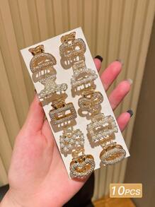 10件/套女士仿珍珠镶嵌多夹发夹，适用于半扎发型，发夹，发夹，发夹，爪夹，秋冬发饰，女士蝴蝶结，适合度假装扮