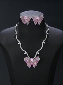 1 Bộ 4 món trang sức sang trọng phong cách đồng khảm đá Cubic Zirconia Bộ vòng cổ hoa tai trâm cài, vòng cổ hoa tai đa năng hình con bướm trang sức trâm cài - Bộ đồ sang trọng - Xem 16