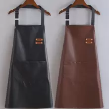 Stylish Chef's Choice: , Waterproof & Oil-Resistant PU Leather Apron With Adjustable Waist & Stripe Design - Multicolor - View 1