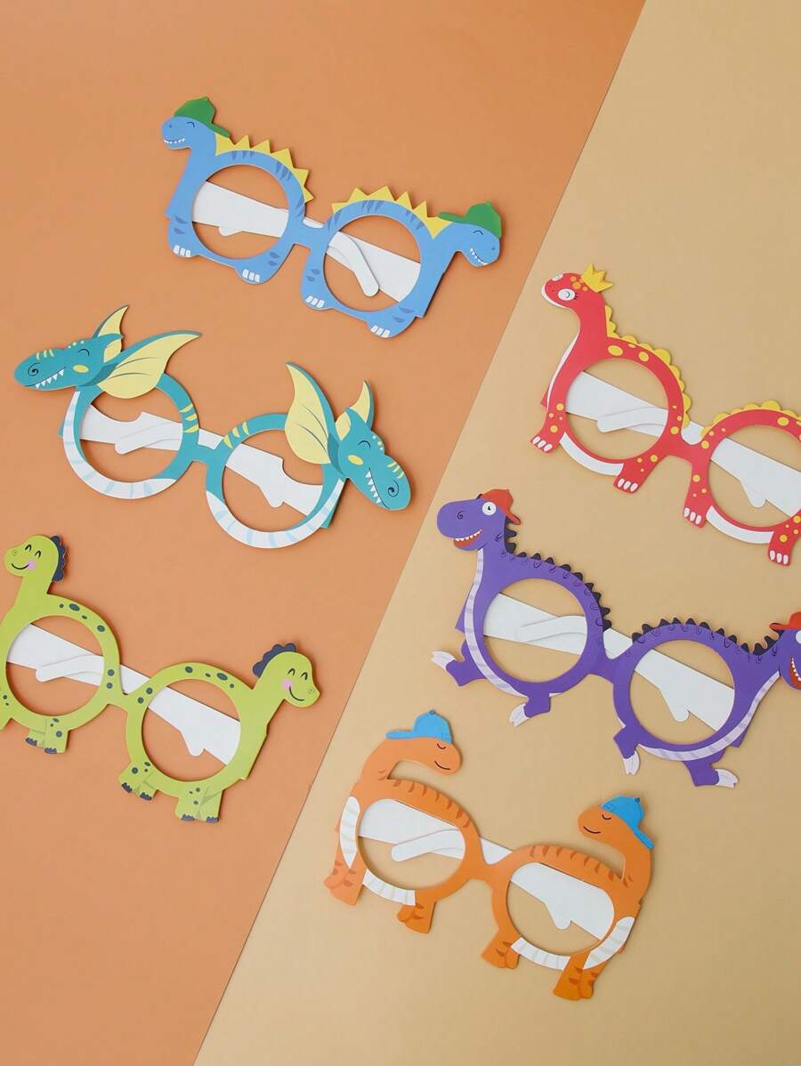 12 stuks cartoon dinosaurus feest papieren glazen decoraties, dinosaurus thema foto rekwisieten volwassen vakantie feestdecoratie, Happy Birthday decoratieve maskers voor mannen en vrouwen