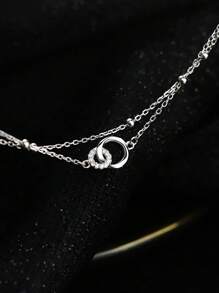 1pc 925 Silver Minimalist Fashion Versatile Anklet, Elegant Jewelry Gift For Women - Double Ring - View 3