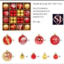 Decoración de bolas decorativas navideñas, 44 bolas de plástico, estilo enviado al azar - Multicolor - Ver 6