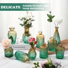 10 piezas Floreros pequeños vintage con relieve degradado, decoración central, para escritorio, boda, regalo de inauguración de casa (Amarillo-Verde)