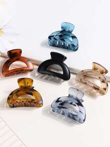 6pcs Transparent Frosted Semicircle Geometric Leopard Print Hair Clips, Simple Casual ABS Plastic Hair Accessories For Women