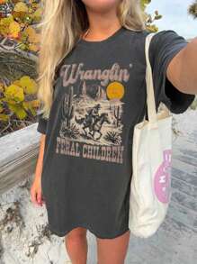 1pc Girls Casual Printed Crew Neck Short Sleeve T-Shirt, Summer Student Youth Apparel - Starry Sky Series Artistic Style T-Shirt Inspiring Imagination And Self-Expression