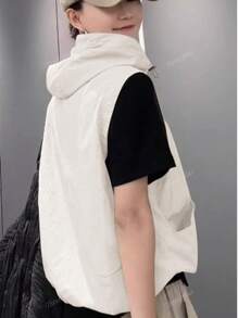 Nuovo stile casual per primavera/estate, gilet aderente da donna con cappuccio, cerniera e tasche, versatile e alla moda