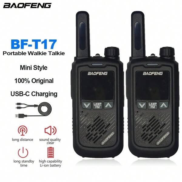 Baofeng 2 pièces Magasin BF-T17 FRS Mini Talkie-Walkie Portable Radio Bidirectionnelle Longue Portée 22CH VOX Radio USB pour Amateurs Lampe de Poche