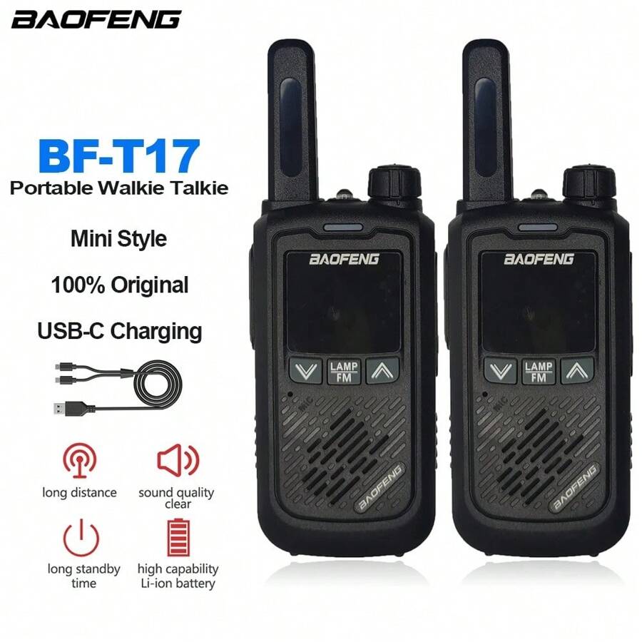 Baofeng Bộ đàm mini BF-T17 FRS cầm tay, tầm xa 22 kênh, có chức năng VOX và USB, kèm đèn pin. - BF-T17-2 CÁI - Xem 1