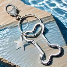 Street 1pc Metallic Silver Cute Bone & Star Shaped Pendant Keychain For Y2K Millennium Girl Bag Decoration Valentine's Day Valentines Car Accessories Bag Charm Backpack For School