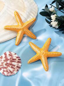 1 对时尚女士金属海星耳环，欧美海滩风格水滴耳环，小众设计耳钉 - 彩色 - 查看 8