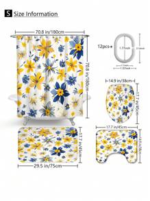 1 件/4 件豪华涤纶纤维浴室套装带浴帘和防滑地毯现代防水浴室装饰带马桶盖和 U 型垫快干面料适用于家庭公寓宿舍时尚季节性浴室配件带挂钩