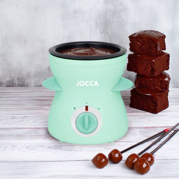 Jocca Máquina de Fondue de Chocolate y Queso Jocca 350ml – Ideal para Postres y Aperitivos, 2 Temperaturas, Bol Extraíble Antiadherente, Incluye 4 Tenedores, Diseño Compacto y Fácil de Usar – Funny Cooking Turquesa, 25W – ✅ Entrega 24/72h