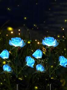 2pcs 4-Head Rose Waterproof Decorative LED Solar Wooden Post Lights, 7-Color Changing Landscape Lights, A Bunch Of 4-Head Waterproof Rose Lights, Garden And Garden Wedding Party Decorative Lights, Outdoor Garden Lighting For Pathway, Yard, Patio