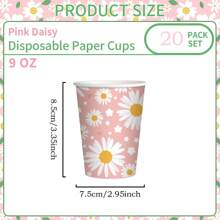 10/20 件粉色雏菊主题一次性纸杯，粉色和白色雏菊图案派对杯，适合生日、婴儿洗礼、婚礼、夏季野餐，可爱的高品质纸杯 - 彩色 - 查看 4